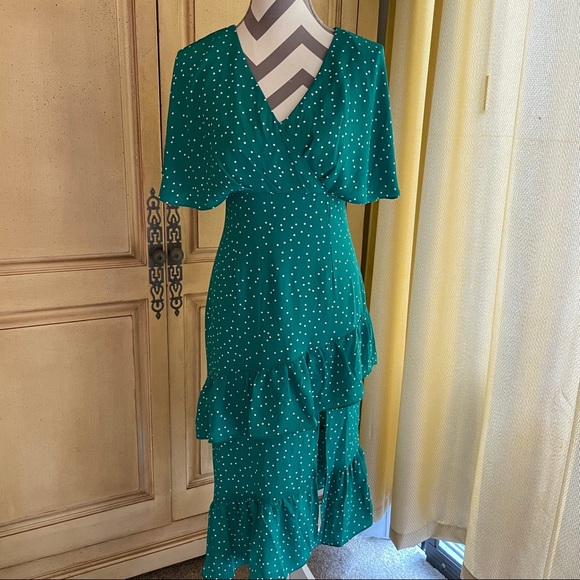 BB Dakota Green Polka Dot Midi Ruffle Dress - Picture 7 of 8
